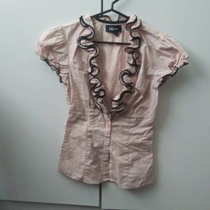 Sale - Light pink button blouse with ruffle collar